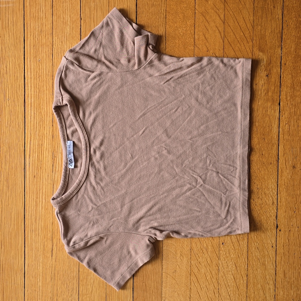 Zara Women's Brown Stretchy Crop-top, Size M